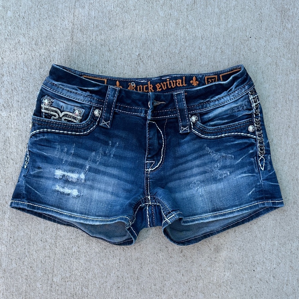 Rock Revival Dark Blue Jean Shorts with Embellishments